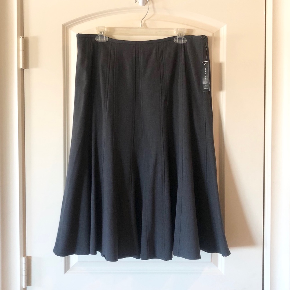 Larry Levine NWT Gray Washable Stretch Fit Flare Midi Skirt Pleated A-Line 12